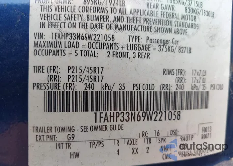 2009 Ford Focus Ses z USA, uszkodzony, nr VIN 1FAHP33N69W221058